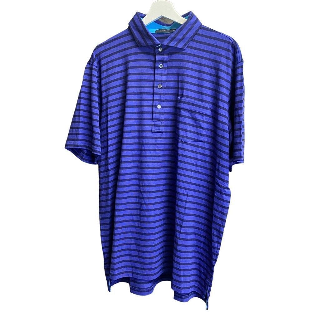 NEW Greyson Polo shirt mens size XL striped blue/purple pima cotton